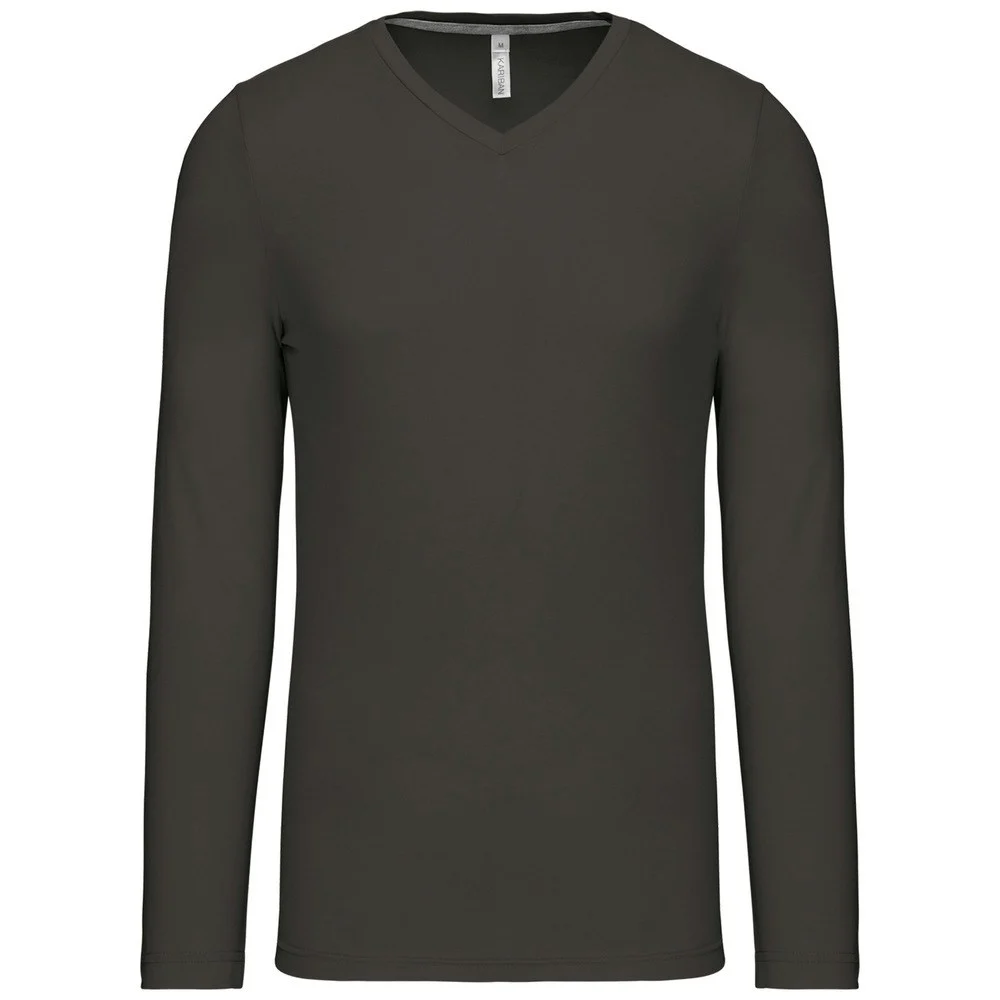 Kariban K358 T-shirt V-hals Lange Mouwen Heren – Donkergrijs