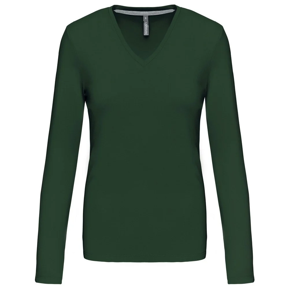 Kariban K382 T-shirt V-hals Lange Mouwen Dames – Bosgroen