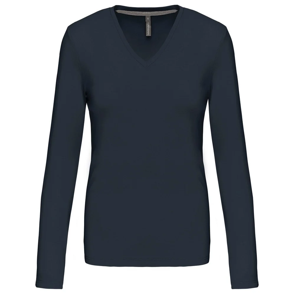 Kariban K382 T-shirt V-hals Lange Mouwen Dames – Marine/Navy