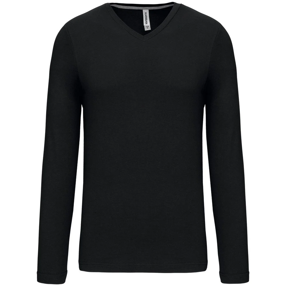 Kariban K358 T-shirt V-hals Lange Mouwen Heren – Zwart/Zwart