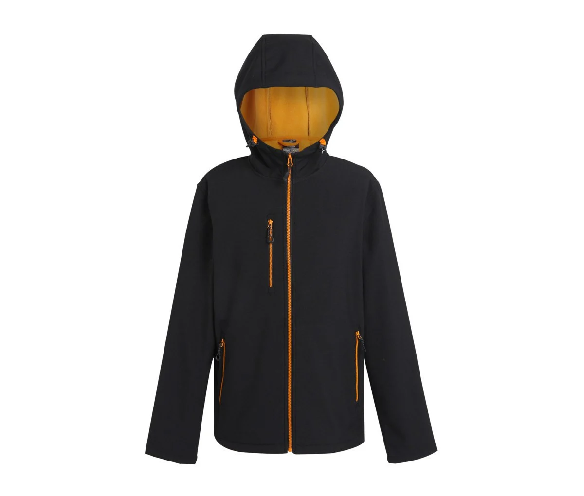 Regatta RGA705 Navigate 2-laags Softshell Jas met Capuchon – Black / Orange Pop