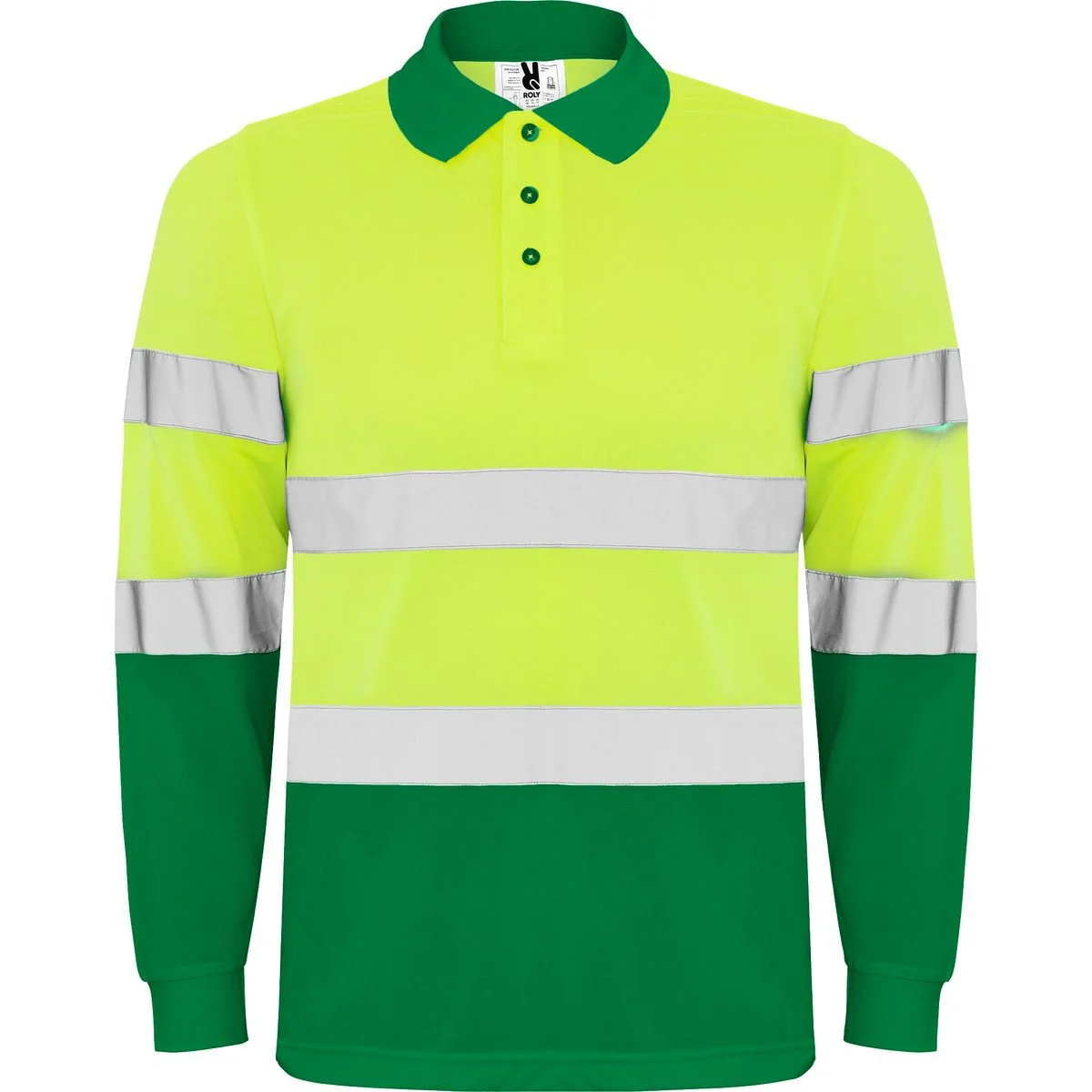 Roly HV9306 Polaris Poloshirt Lange Mouwen Hoge Zichtbaarheid – VERDE JARDÍN/AMARILLO FLÚOR